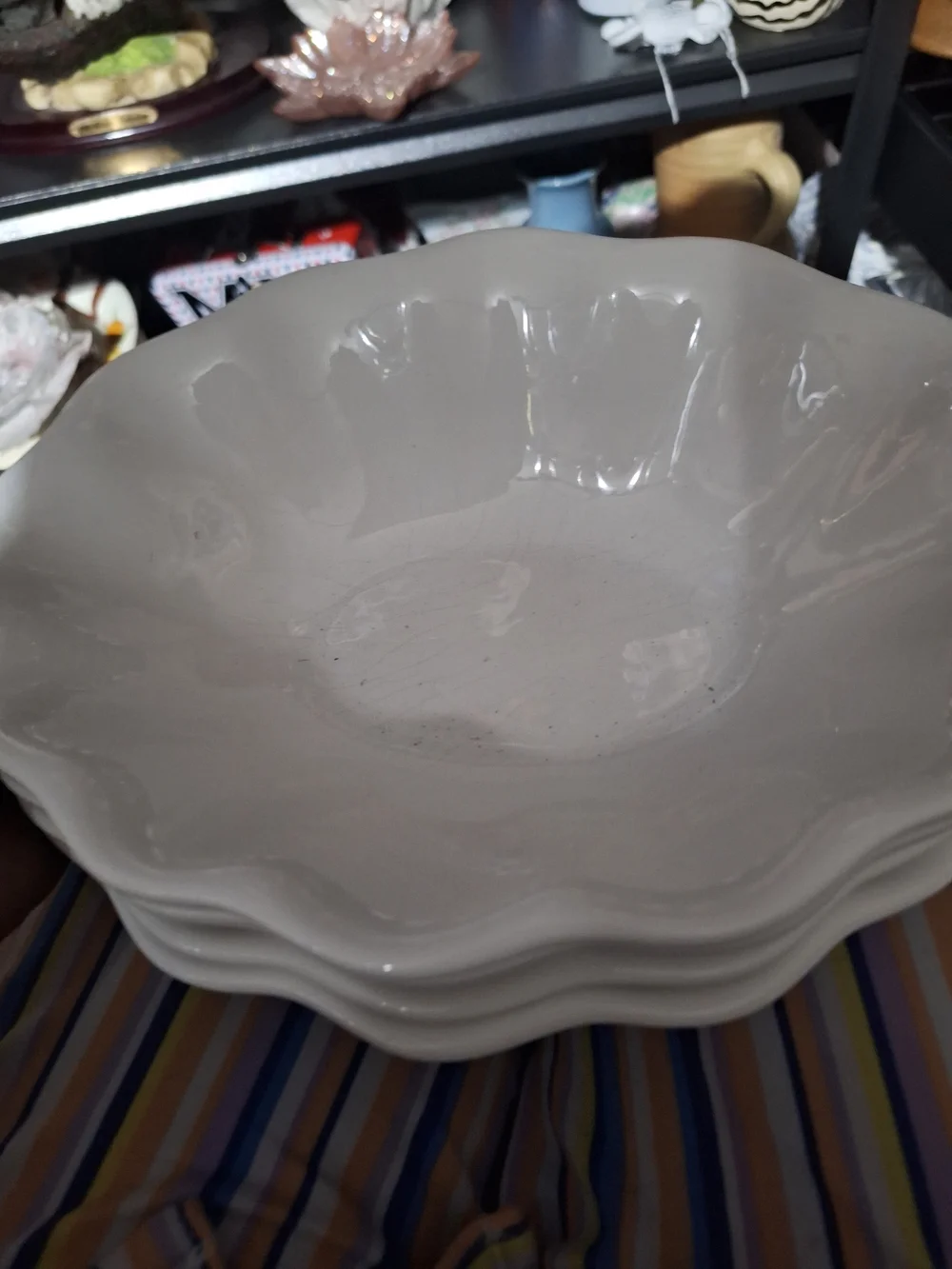 4 White Scalloped Ceramic Serving Bowl